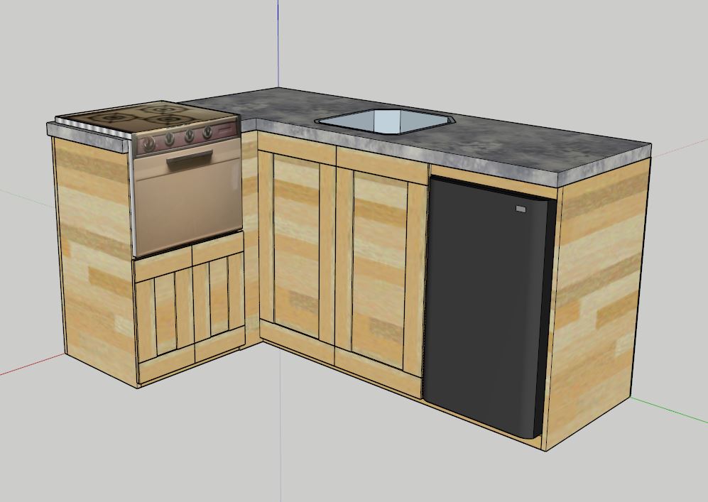 SketchUp design for the tiny cabin kitchenette