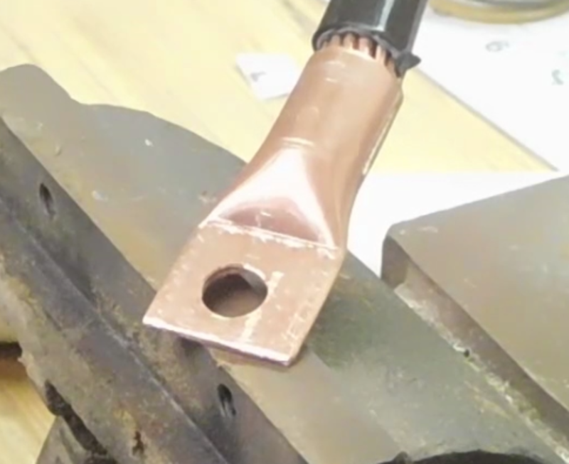 3/0 cable with crimped and soldered home made lugs for large battery bank