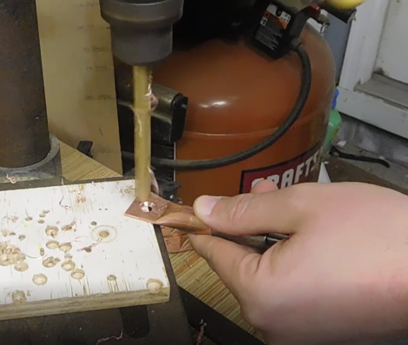 drilling 3/8 inch holes in the copper lugs