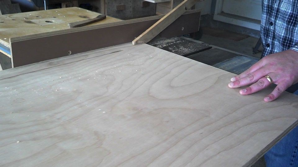 Narrow plywood boards cut for the desk frame