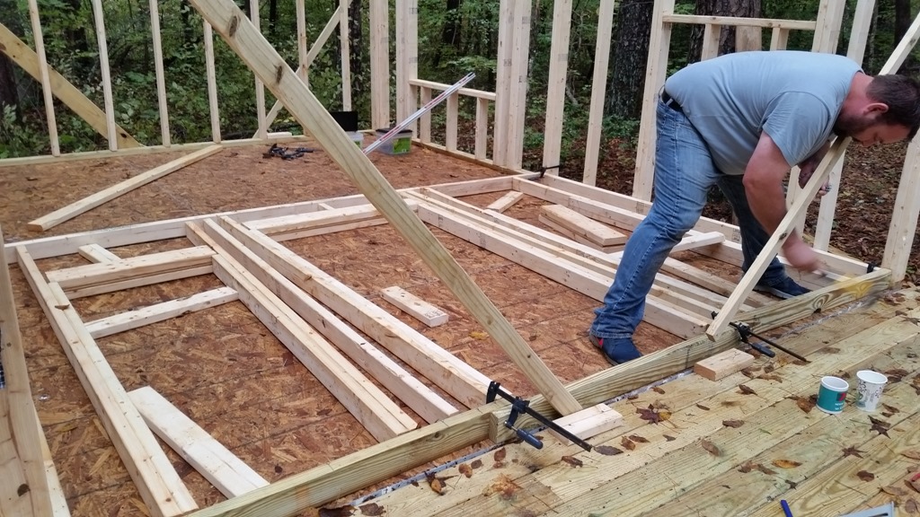 Pre-cut framing lumber for the cabin walls