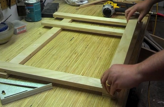 Assembling the leg frames for the plywood desk