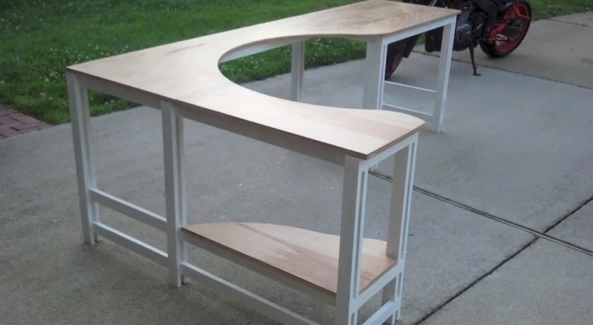 Painted corner plywood desk