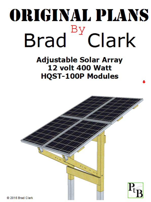 CADD drawing of wooden solar array mount designed to hold four 100 watt panels